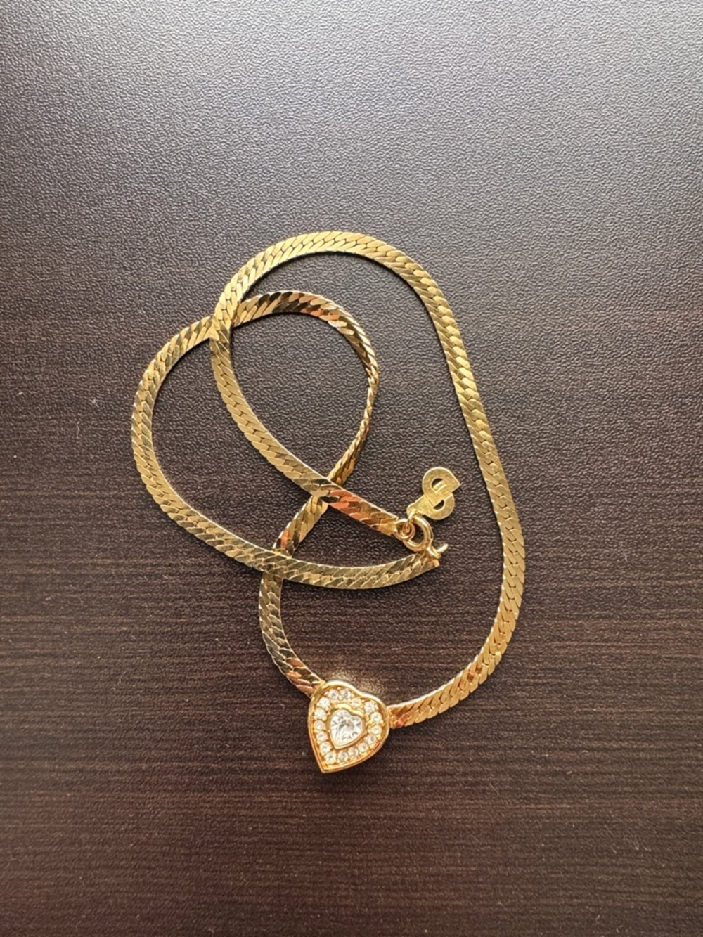 Christian Dior Vintage Heart Necklace with Herringbone Chain